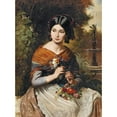 thumbnail image 2 of József Borsos 14x18 Black Ornate Wood Framed Double Matted Museum Art Print Titled - Girl with Flowers (1856), 2 of 5