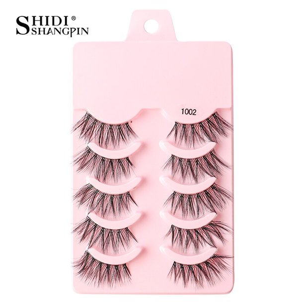 Medias pestañas postizas, pestañas esponjosas, pestañas de ojo de gato naturales, pestañas postizas esponjosas, extensión de herramientas de maquillaje, 5 o 10 hola suerte unisex