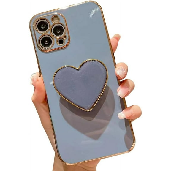 Cute Case for iPhone 15 Pro Max 6.7'', Pink Phone Case with Heart Holder Stand Kickstand Soft TPU Shockproof Protective Cover, Luxury Plating Bumper Case for Girls Women