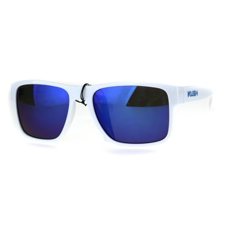 Mens White Kush Color Mirror Rectangular Sport Gangster Sunglasses Blue