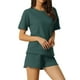 thumbnail image 4 of Conjuntos de lounge INSPIRE CHIC para mujeres, camiseta de waffle con pantalones cortos, ropa de estar en casa, sudaderas jogger con bolsillos, M Verde-1, 4 of 6