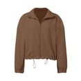 thumbnail image 5 of DHFJKG Women Hoodie Crop Coat Solid Color Zipper Stand Collar Elastic Waisted Oversized Long Sleeve Sweatshirt Cropped Jacket Stylish Coats, 5 of 5