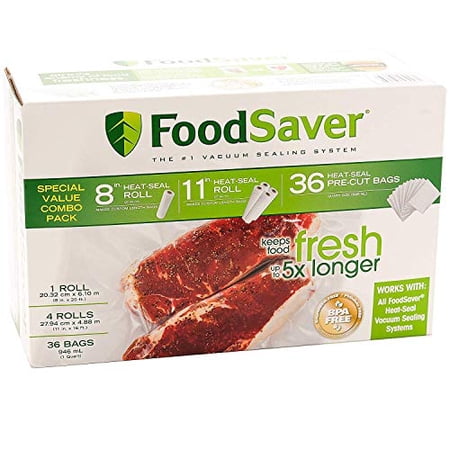 special value combo pack foodsaver 8 & 11 rolls & 36 heat-seal pre-cut bags bpa free