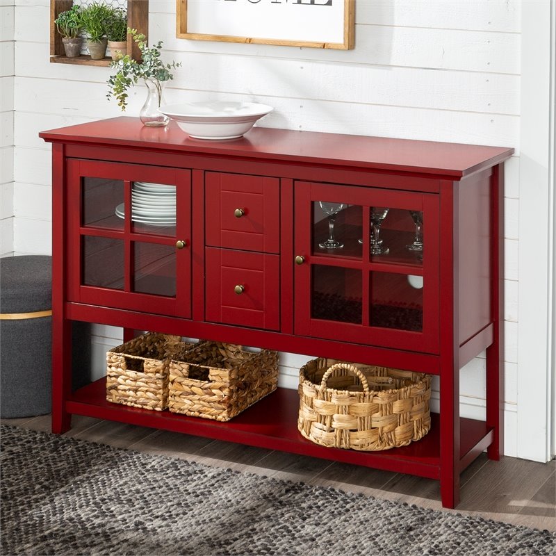 Pemberly Row 52" Modern Highboy Style Tall TV Stand Console for Flat Screen TV's in Antique Red - image 3 of 9