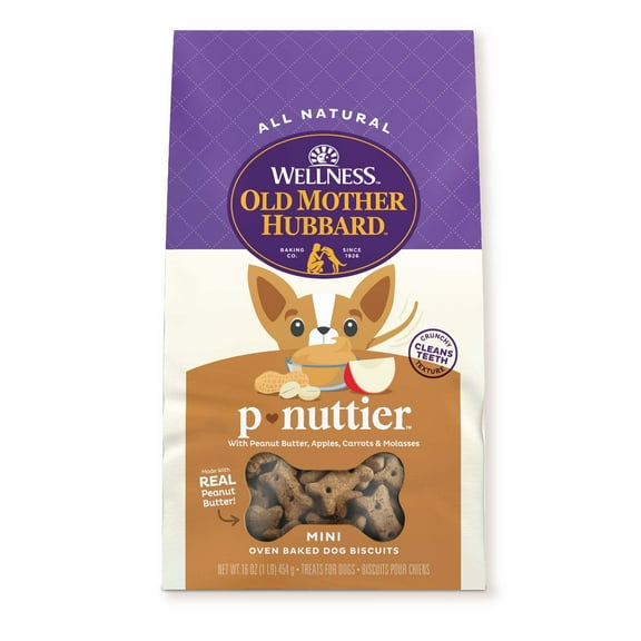 Wellness Old Mother Hubbard Classic P-Nuttier Baked Biscuit Treats for Dogs, Mini, 16 Ounce Bag