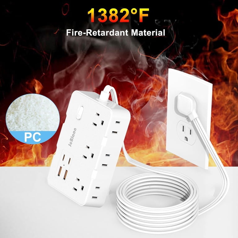 10-in-1 Power Strip with USB Ports and 5ft Extension Cord, White photo 2