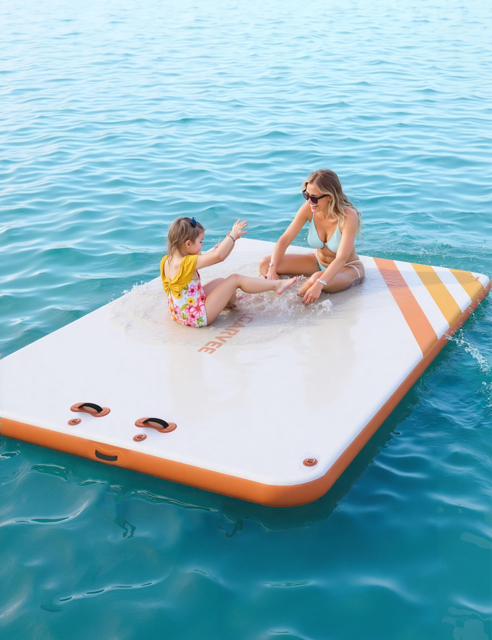 Inflatable Floating Dock, for Lakes with Rope Ladder and Non-Slip Platform, Inflatable Dock Floating Platform Island Raft for Boats, Pool, Beach, Ocean