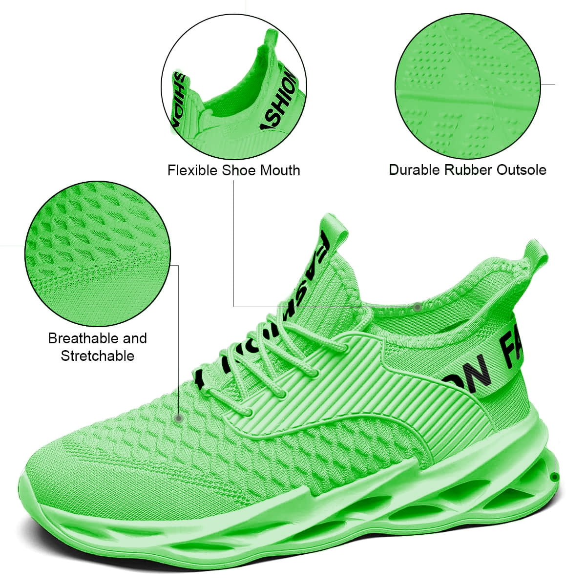 ZUTY Men's Running Shoes Blade Tennis Walking Fashion Breathable Non Slip Gym Sports Work Trainers Green 11