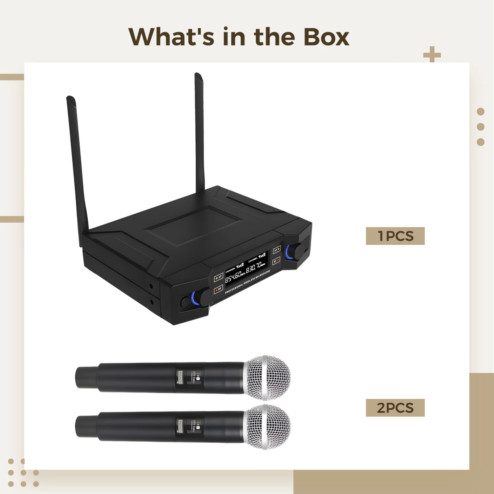 Wireless Microphone with Dual Handheld Mics, No Delay, Noise Reduction, Adjustable Volume, for Karaoke, Stage Performances, and More