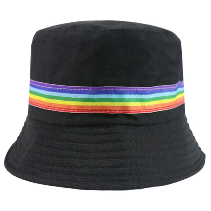 White Bucket Hat Rainbow Stripes 