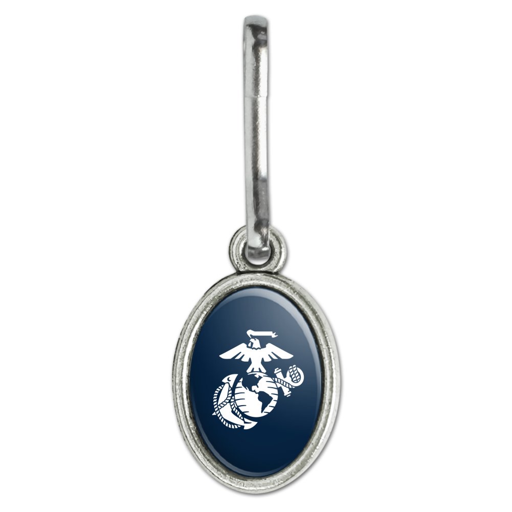 Marine Corps USMC White Eagle Globe Anchor on Blue Officially Licensed Antiqued Oval Charm Clothes Purse Suitcase Backpack Zipper Pull Aid - image 1 of 4