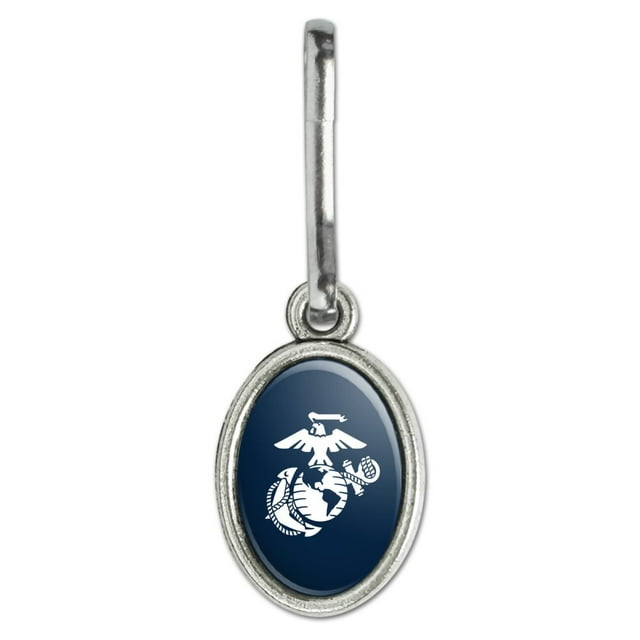 Marine Corps USMC White Eagle Globe Anchor on Blue Officially Licensed Antiqued Oval Charm Clothes Purse Suitcase Backpack Zipper Pull Aid