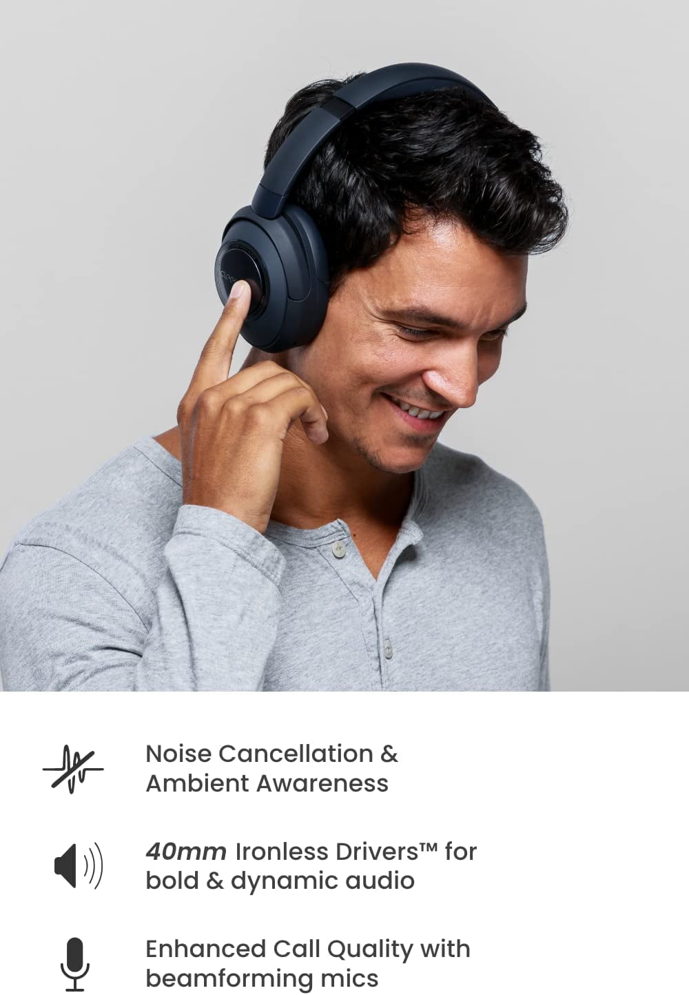 Cleer Audio ALPHA Over-Ear Adaptive ANC Noise-Canceling Bluetooth Headphones with Microphones - Midnight Blue