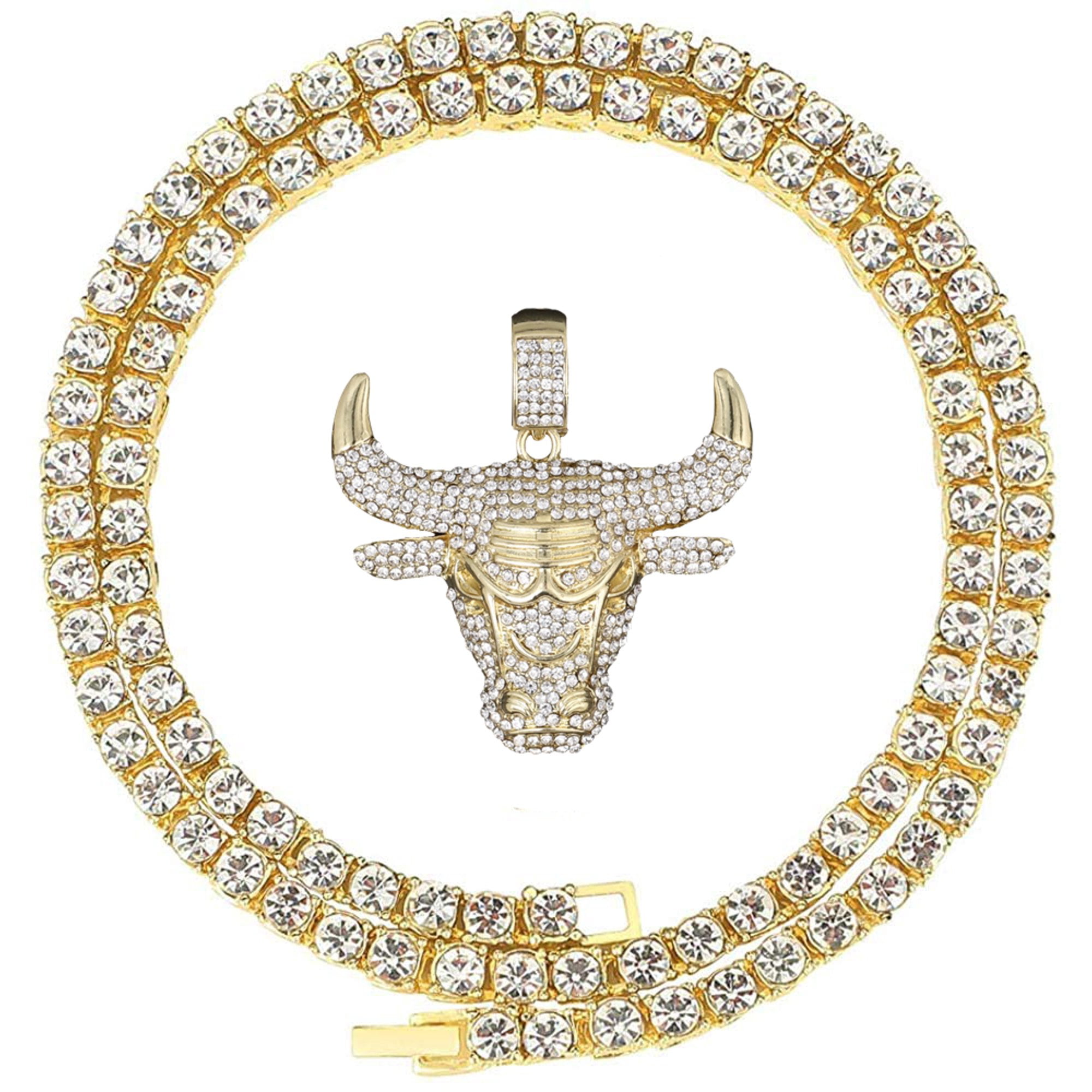 Charles Raymond Iced Out Bull Pendant on Tennis Chain for Men or Women -  Bling'ed Out Hip Hop Jewelry on Blast! - Gold or Silver and Size Your  Choice – TN001 Bull (