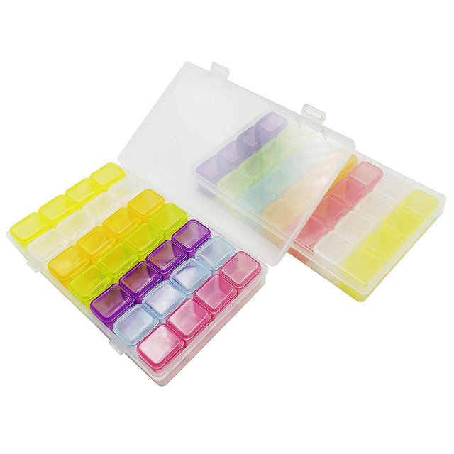 Caja de pintura de diamantes de 28 rejillas, cajas de contenedor organizador de almacenamiento de plástico transparente de cuentas Afortunado Sencillez