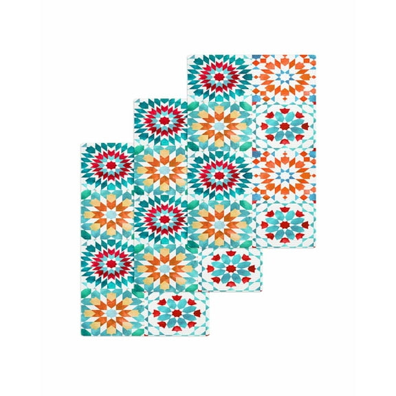 Colorful Boho Geometric Kitchen Dish Towels for Drying Dishes Set of 3, Bohemian Ethnic Abstract Art Waffle Weave Microfiber Terry Hand Tea Bathroom Towels Quick Dry & Absorbent Towel 15.7x23.6