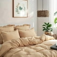 thumbnail image 2 of 100% Linen Duvet Cover Set, 3 PCS Natural French Flax Sand Ruffle Duvet Cover Full Size, Breathable Comfy Linen Bedding Comforter Cover with 2 Pillowcases (Sand, 78" X 86"), 2 of 9