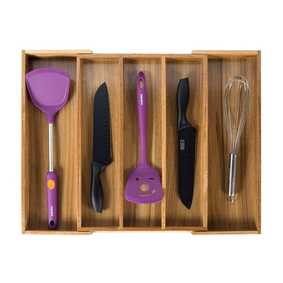 Utoplike Acacia Expandable Kitchen Drawer Organizer, Adjustable Large Utensil Holder and Cutlery Tray, Drawer Divider For Silverware, Flatware, Knives In Kitchen, Bedroom, Living Room