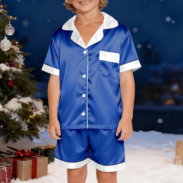 Conjunto navideño para padres e hijos, camiseta de manga corta con estampado navideño a cuadros, pantalones con bolsillos laterales, blusa de poliéster