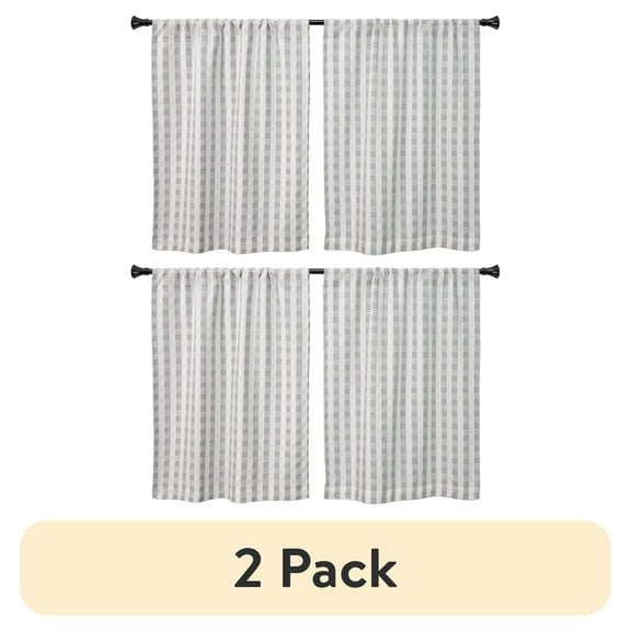 (2 pack) Better Homes & Gardens Tula Waffle Kitchen Curtain Tiers and Valance, 3-Piece Set, Gray, 60" W x 36" L