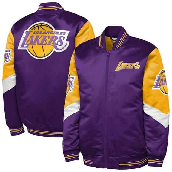 Youth Mitchell & Ness  Purple Los Angeles Lakers Throw It Back Heavyweight Full-Zip Satin Jacket