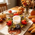 thumbnail image 6 of FeiFu Fall Pumpkin Candle Ring Wreath Artificial Maple Leaf Pine Cone Gourd Autumn Decor Table Centerpiece Harvest Halloween Thanksgiving Home Party Accent Guirnalda de Calabaza, 6 of 6