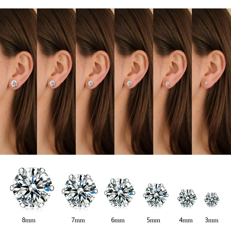 Uhibros 6 Pairs Stainless Steel Stud Earrings Set Hypoallergenic Cubic Zirconia 14K White Gold 316L Cz Earrings Walmart