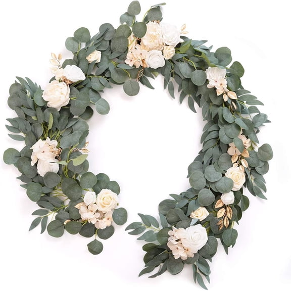 Nvzi 6ft Artificial Eucalyptus Garland with Flowers Fake Greenery Faux Floral Vine , Champagne