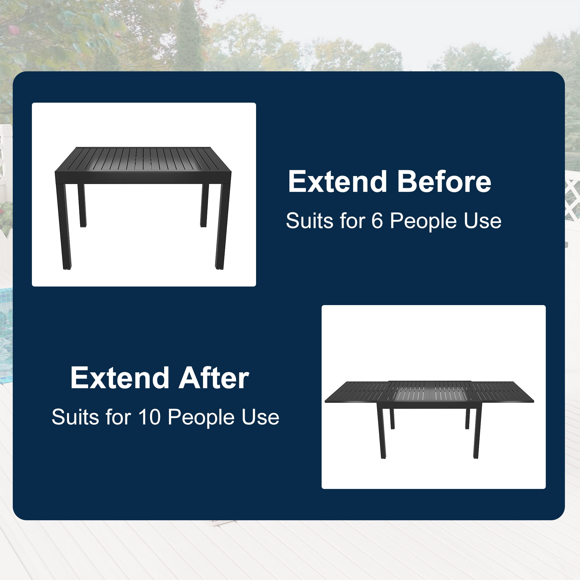 Square Aluminum Extendable Outdoor Dining Table35.4-in W x 53-106-in L