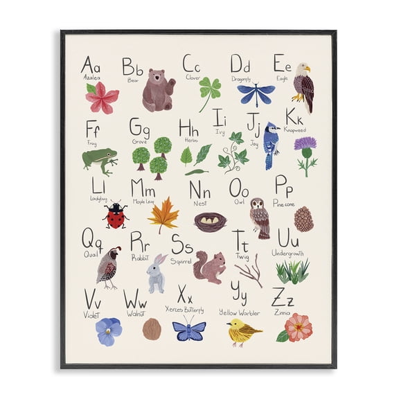 Stupell Industries Eclectic Animal Alphabet on Beige Black Framed Giclee Art, 11 x 14, by Aralma