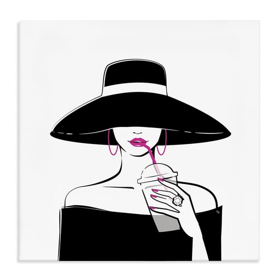 Stupell Industries Modern Chic Black Hat Sipping Coffee Canvas Art, 17 x 17, by Martina Pavlova
