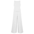 thumbnail image 4 of Tbopshirt Women's 2 Piece Outfits Women's Summer New Solid Color Fashion Set Casual Solid Cotton Linen Sleeveless Two Piece Set Wide Leg Pants, 4 of 5