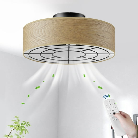 19.9" Ceiling Fans with 4 LED bulbs Remote Control, Beige Farmhouse Rustic Style Indoor Ceiling Fan for Home & Kitchen