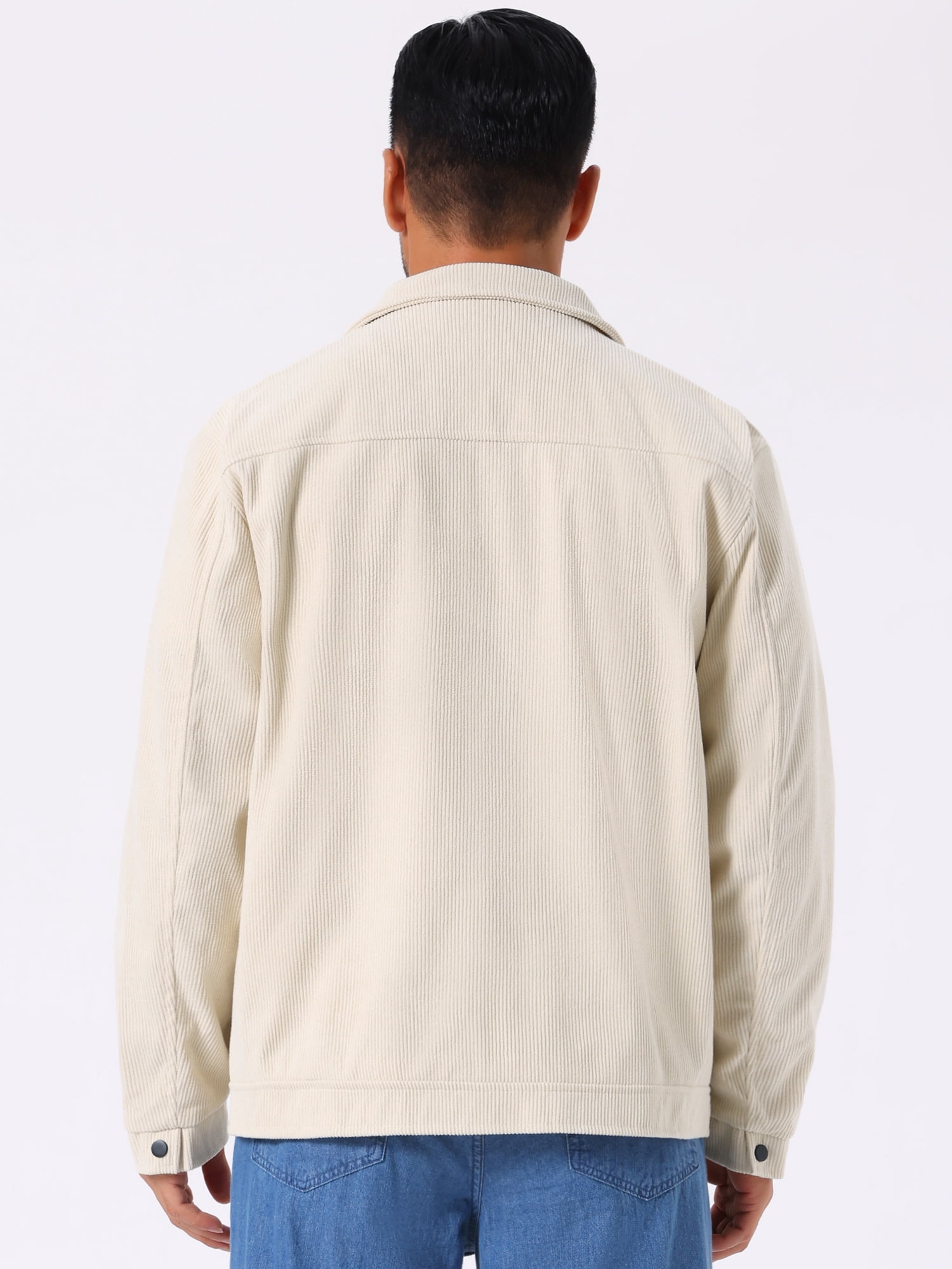 DARING DIVA Men's Solid Long Sleeve Button Pockets Corduroy Trucker Jacket M White