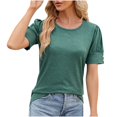 thumbnail image 4 of Summer 2025 Solid Comfy Soft Basic T-Shirts for Women Short Sleeve Round Neck Casual Tops Loose Solid Pullover Tees Green,XL, 4 of 4