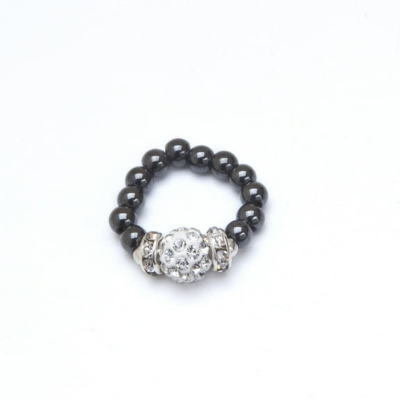 Silver Crystal Magnetrim Hematite Stretch Ring, Size M