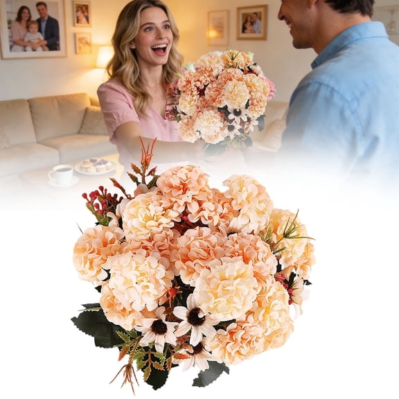 Hydrangea Artificial Flowers, Large Realistic Long Stem Faux Hydrangea Bouquets Flowers Arrangements for Home Office Wedding Centerpieces DIY Decor, Champagne