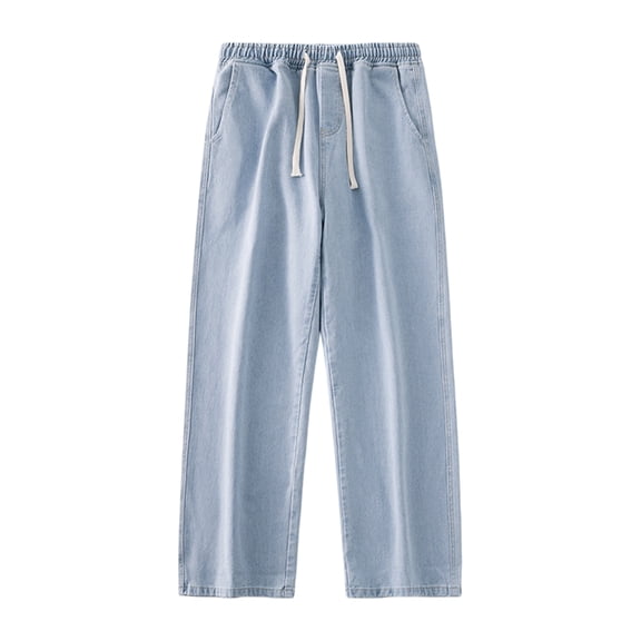 CIENVNSTG Lightweight Solid Wide Leg Baggy Denim Jeans Mens Elastic Waist Drawstring MultiβPocket Loose Fit Casual Summer Streetwear Daily Outdoor And Lounge Wear Pants Light Blue XL