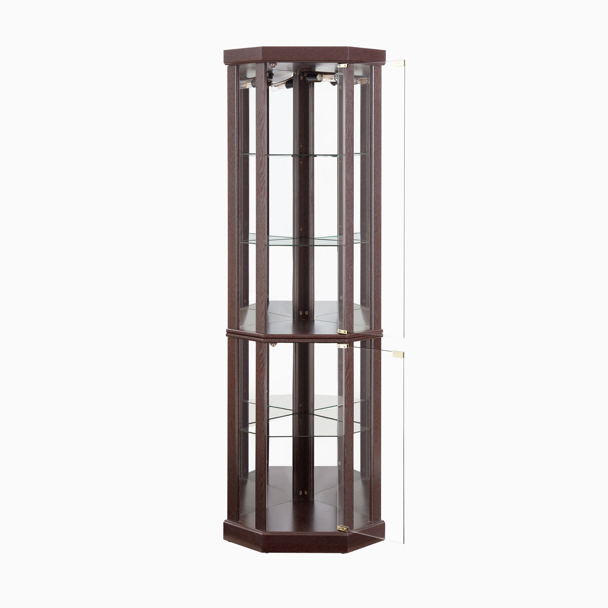 CKEASEAN Curio Cabinet with Light Bulb, 70"H Corner Glass Display Case with Tempered Glass Door and Adjustable Shelves
