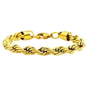 Arista Gold Plated Solid Stainless Steel Men's Rope Chain Bracelet, 8.5"