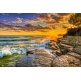 thumbnail image 2 of Jaynes Gallery 24x17 Black Ornate Wood Framed with Double Matting Museum Art Print Titled - USA-New York-Lake Ontario Sunset waves on rocky shoreline, 2 of 4