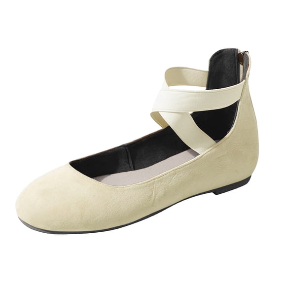TOWED22 Mary Jane Shoes for Women Buckle Strap Ballet Flats Comfortable Leather Dress Shoes(Beige,9)