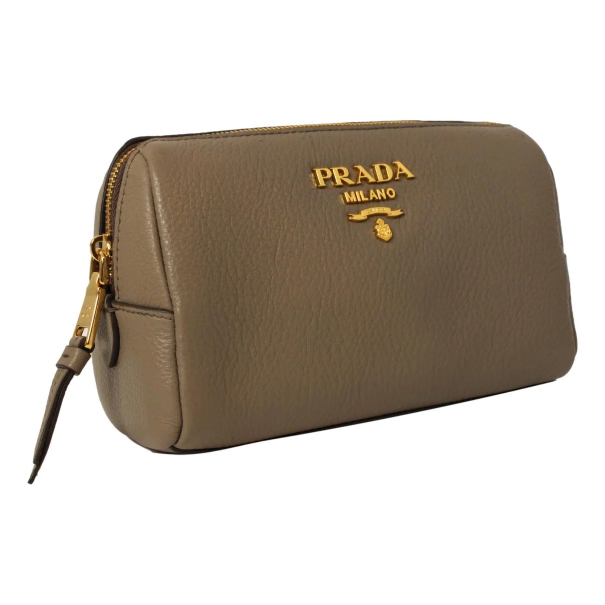 Prada Vitello Daino Argilla Grey Leather Cosmetic Pouch 1ND004 Walmart