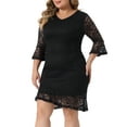 thumbnail image 2 of DARING DIVA Plus Size V Neck Ruffle Hem Lace Cocktail Dress 1X Black, 2 of 6