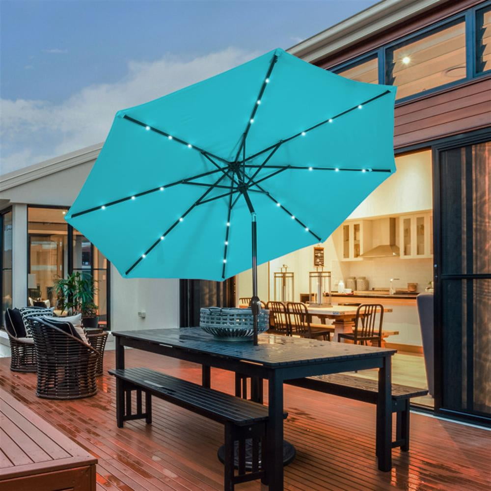 Resenkos Outdoor Garden Umbrella,Market Umbrella,10 Feet Outdoor Patio Umbrella with Bright Solar LED Lights-Turquoise