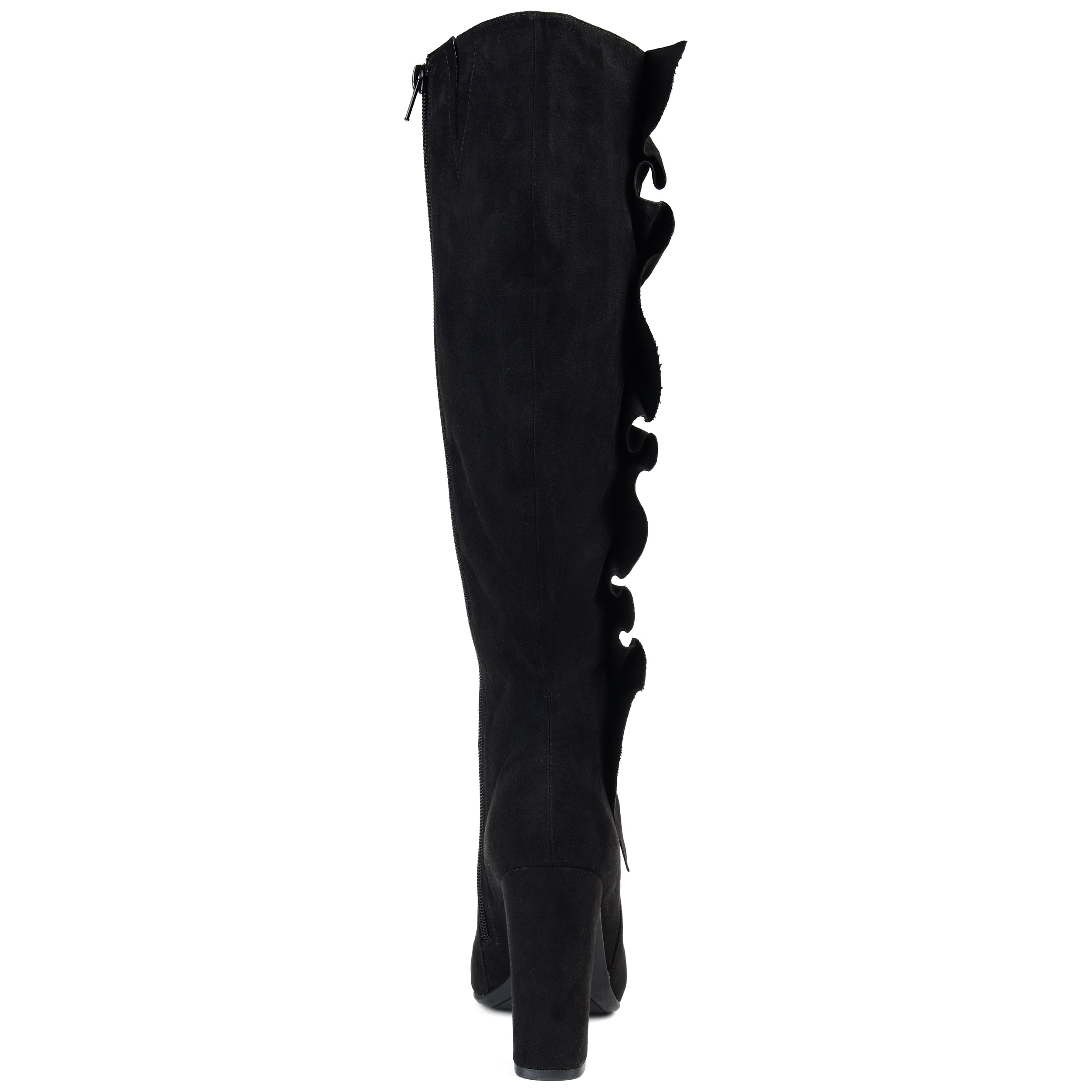Womens Extra Wide Calf Knee-high Ruffle Boot