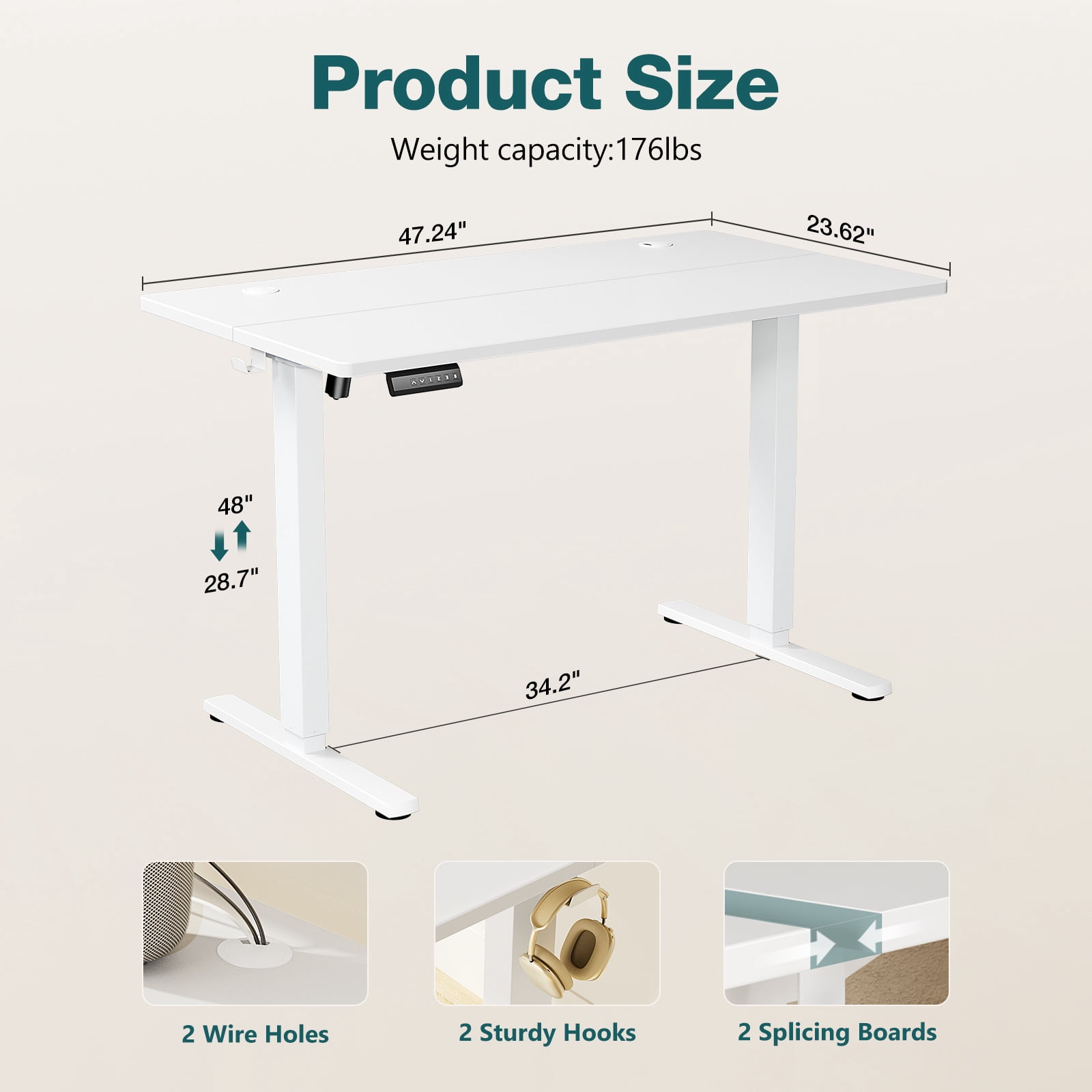 EverPick Electric Standing Desk 40/48/55/63 Inch Height Adjustable Desk, 4 Memory Presets，Motorized Sit Stand Desk with Quiet Dual Motor, Modern Ergonomic Computer Desk for Home Office