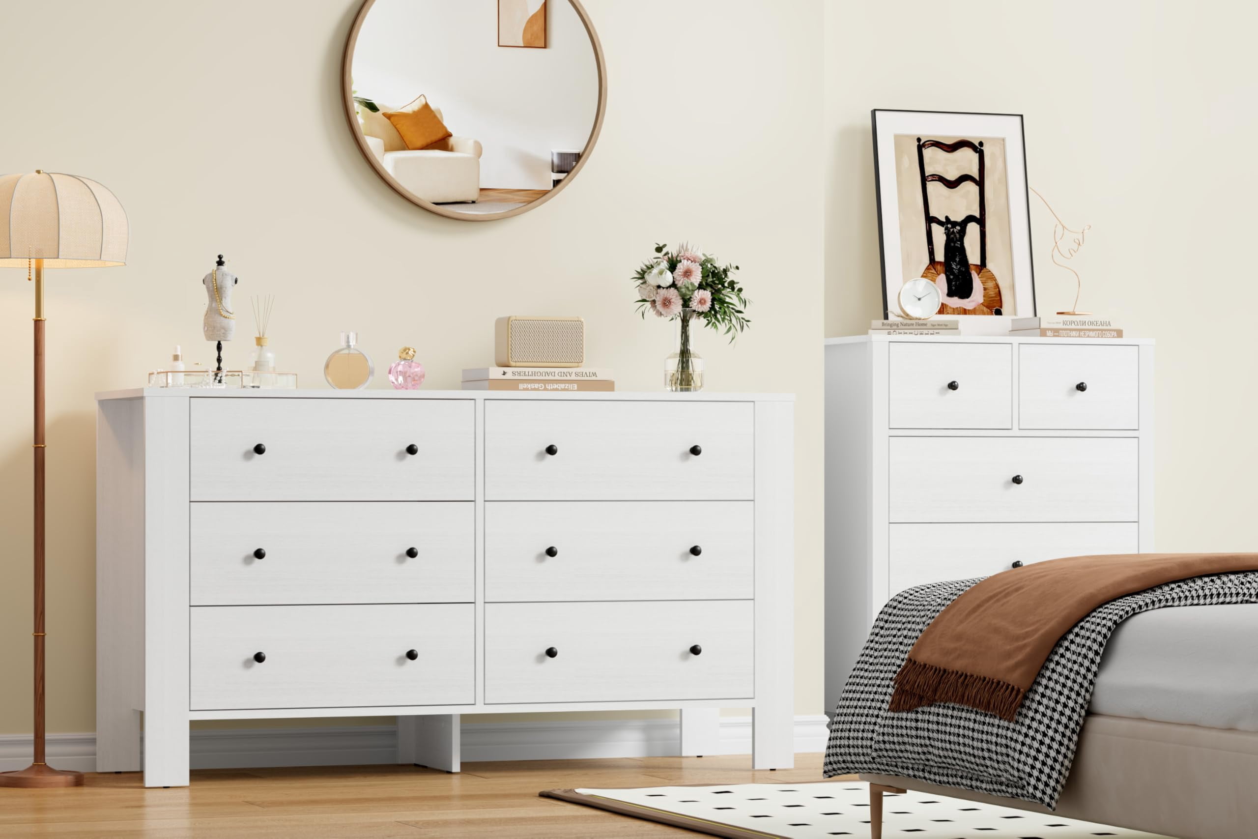 6 Drawer Dresser, Modern Wood Dresser for Bedroom, with Deep Drawers & Metal Knobs, for Hallway, Entryway, Living Room