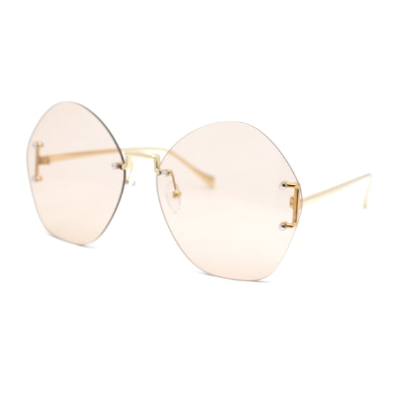 Womens Oversized Metal Frame Rimless Butterfly Glam Sunglasses Gold - Beige