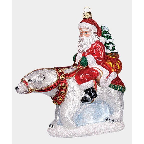 Santa Riding a Polar Bear Polish Mouth Blown Glass Christmas Ornament Decoration